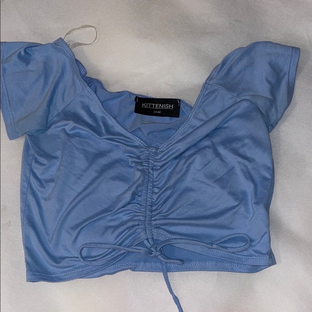 Kittenish Sky Blue Ruched Crop Top